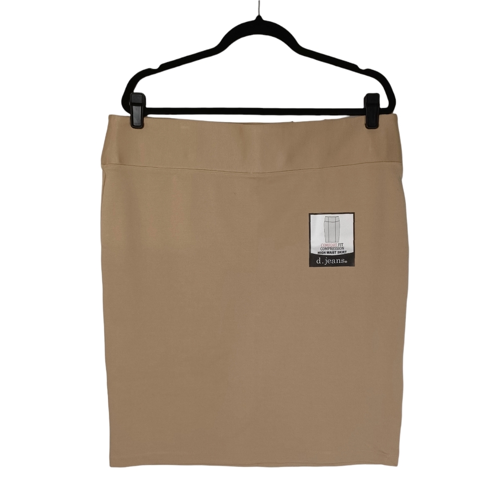 D.JEANS Khaki High Waist Compression Fit Pull On Bodycon Career Skirt 16 NWT